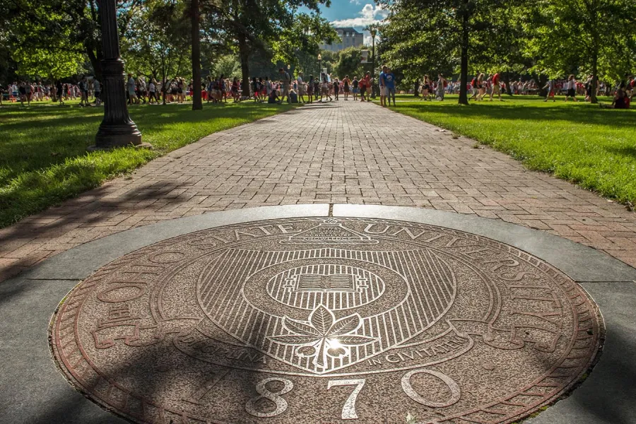Ohio State seal on oval sidewalk