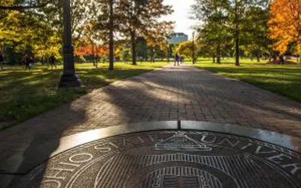 Ohio State seal on oval sidewalk